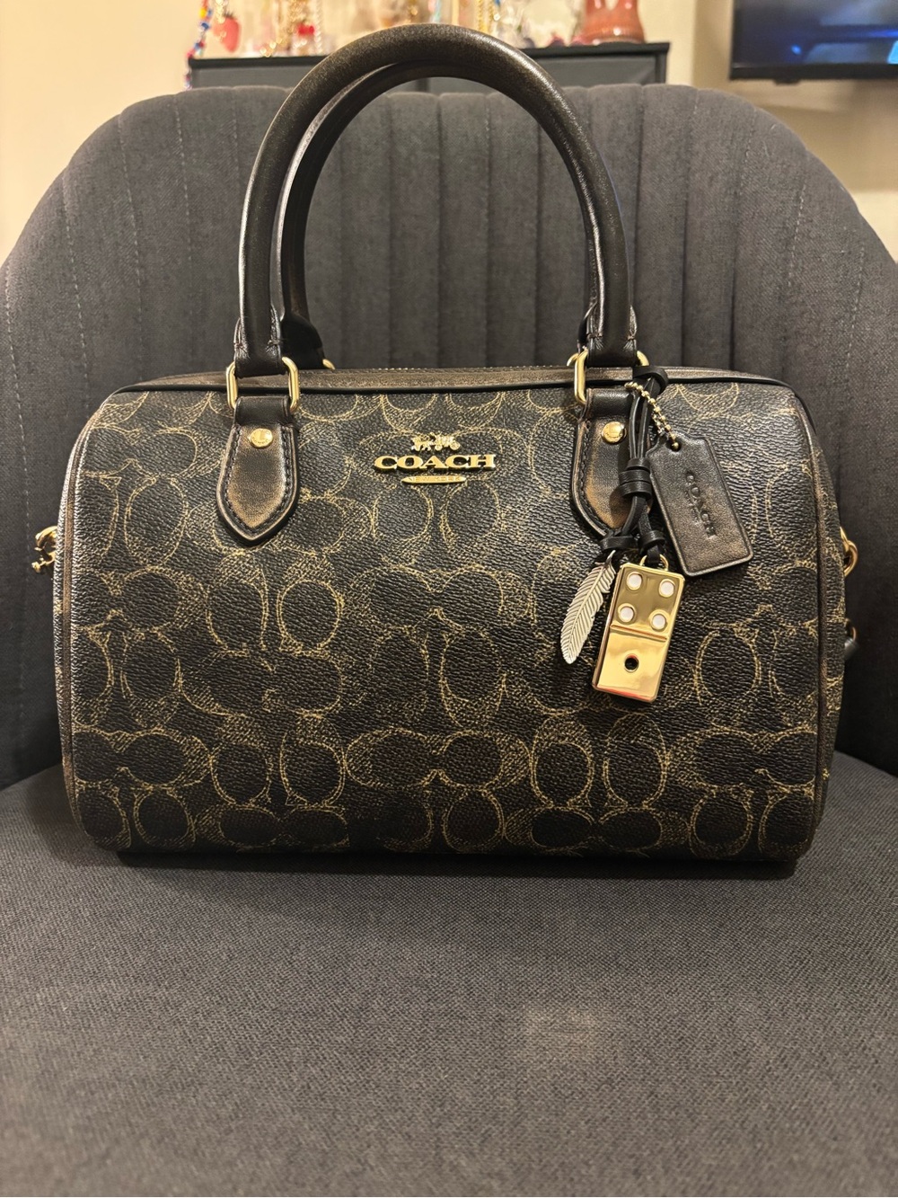 COACH Rowan Satchel in Loved Leather Signature Canvas